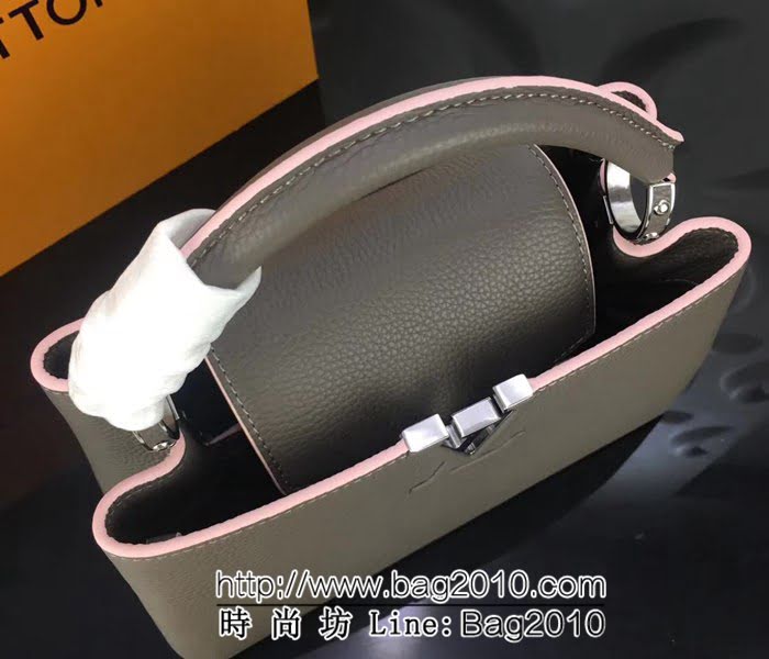 路易威登LV頂級原單M94517鐵灰粉邊經典Capucines中號牛皮手提斜挎包 YDH1697